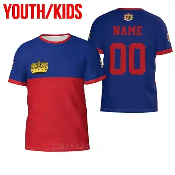Молодежь Дети Пользовательское имя Номер Флаг Лихтенштейна 3D футболки Одежда Футболка Футболки для мальчиков и девочек Топы Подарок на день рождения Размер США