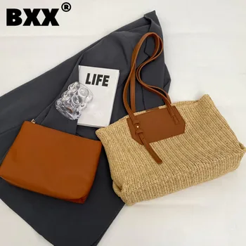 [BXX] Тканая женская сумка большой емкости 2023, Летняя Новая сумка для пляжного отдыха, универсальные женские переносные сумки на плечо 8AB426