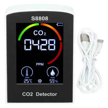 Портативный детектор CO2 относительной влажности 0-99% Аккумулятор USB Зарядка Экран дисплея детектора угарного газа двойного питания для производственного склада