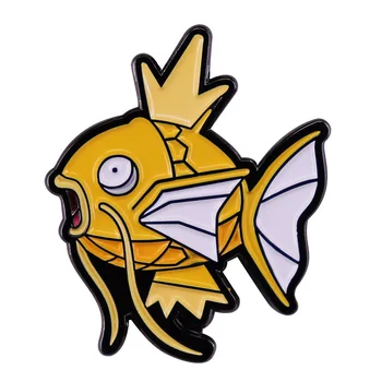 Эмалевая булавка P0kemon Crown Золотая рыбка M-agikarp, мультяшная игра, значок милой рыбки-баффа, волшебная брошь геймера