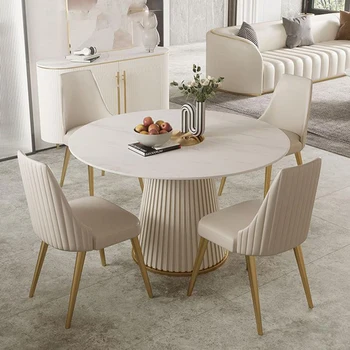 Современный простой светлый обеденный стол, роскошный круглый стол из каменной плиты высокого класса, бытовая мебель из мрамора Mesa De Jantar